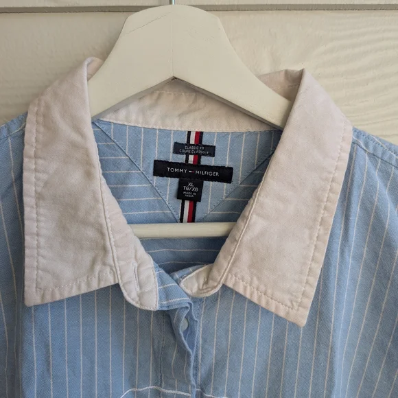 TOMMY HILFIGER Blue Striped Embroidered Logo Cotton Shirt - Picture 7 of 8